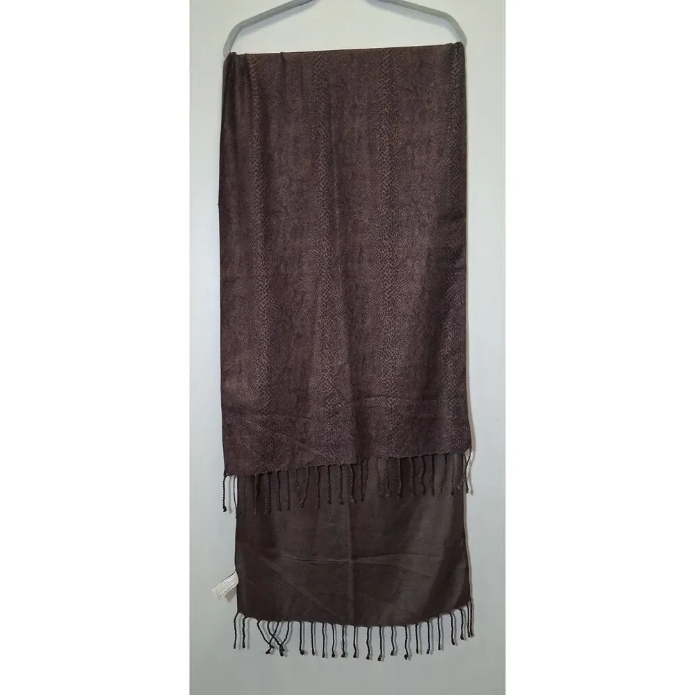 Womens dark brown 100% viscose long scarf chocolate brown animal print snake